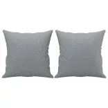 2 személyes világosszürke szövet kanapé díszpárnákkal 120 cm