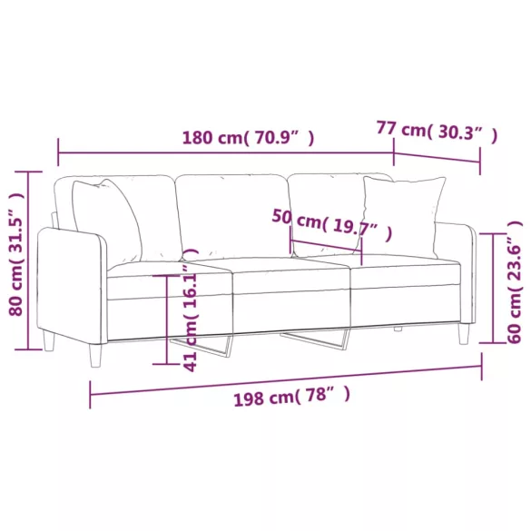 3 személyes sötétszürke szövet kanapé díszpárnákkal 180 cm