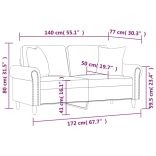 2 személyes fekete műbőr kanapé díszpárnákkal 140 cm