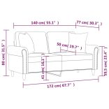 2 személyes cappuccino színű műbőr kanapé díszpárnákkal 140 cm