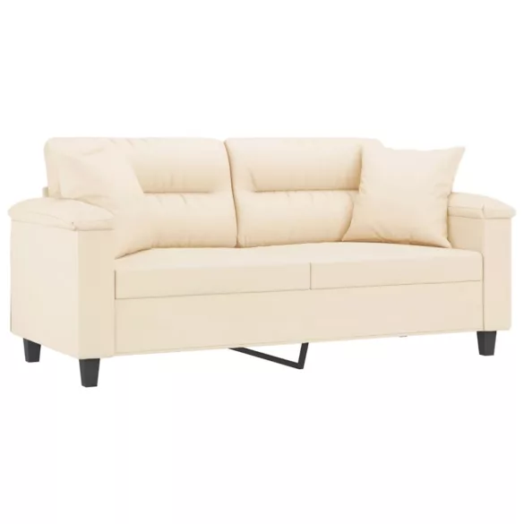 2 személyes bézs mikroszálas szövetkanapé párnákkal 140 cm