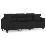 3 személyes fekete mikroszálas szövetkanapé párnákkal 180 cm