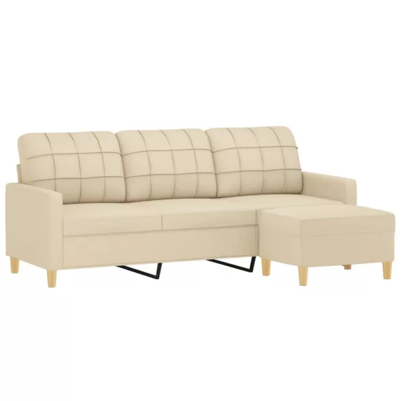 3 személyes krémszínű szövet kanapé lábtartóval 180 cm