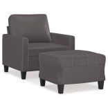 szürke műbőr kanapéfotel lábtartóval 60 cm