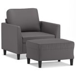 szürke műbőr kanapéfotel lábtartóval 60 cm