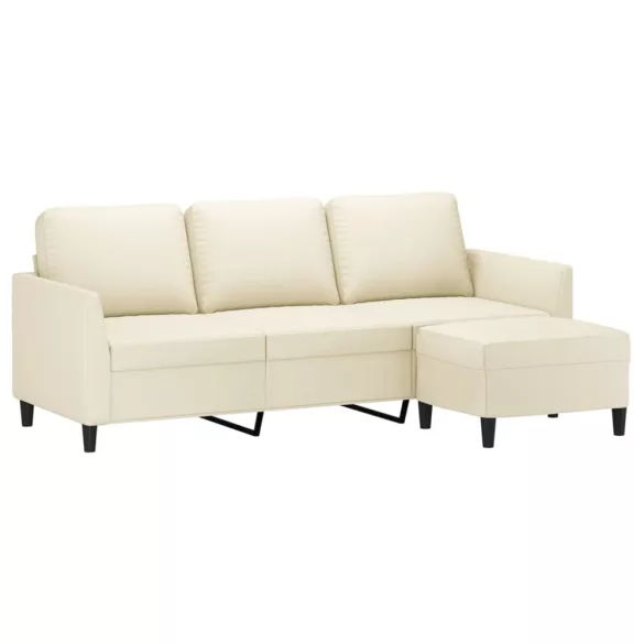3 személyes krémszínű műbőr kanapé lábtartóval 180 cm