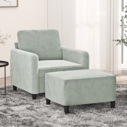 világosszürke bársony kanapéfotel lábtartóval 60 cm