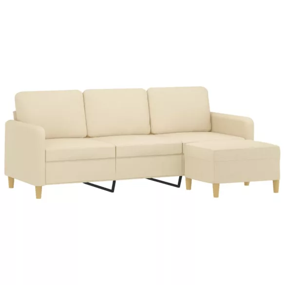 3 személyes krémszínű szövet kanapé lábtartóval 180 cm