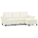 3 személyes krémszínű bársonykanapé lábtartóval 180 cm