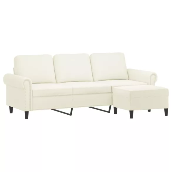 3 személyes krémszínű bársonykanapé lábtartóval 180 cm
