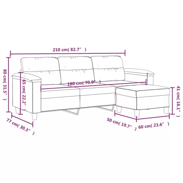 3 személyes fekete szövet kanapé lábtartóval 180 cm