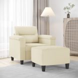 krémszínű műbőr kanapéfotel lábtartóval 60 cm