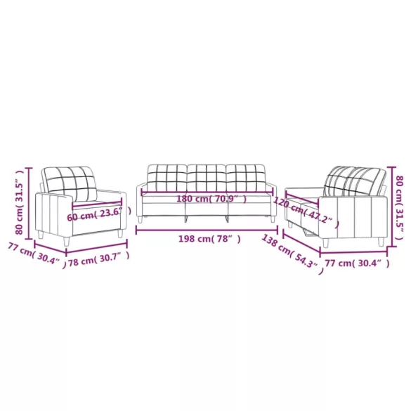 3 részes krémszínű szövet ülőgarnitúra párnákkal