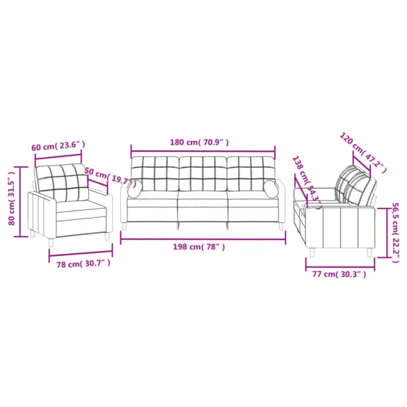 3 részes barna szövet ülőgarnitúra párnákkal