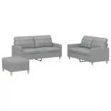 3 részes világosszürke szövet ülőgarnitúra párnákkal