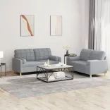 2 részes világosszürke szövet ülőgarnitúra párnákkal