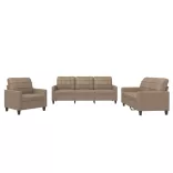 3 részes kávészínű műbőr ülőgarnitúra párnákkal