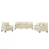 3 részes krémszínű műbőr ülőgarnitúra párnákkal