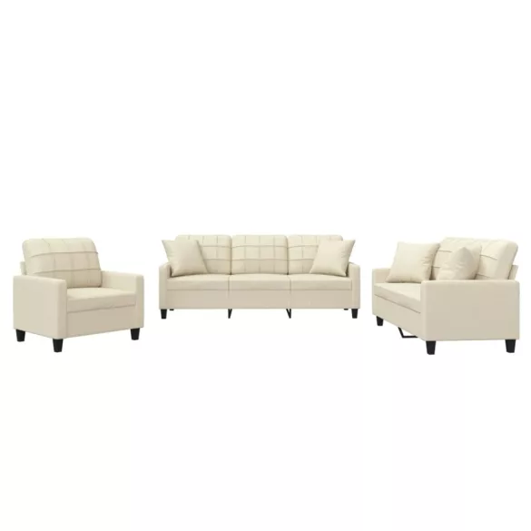 3 részes krémszínű műbőr ülőgarnitúra párnákkal