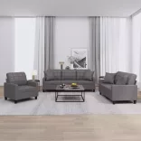 3 részes szürke műbőr ülőgarnitúra párnákkal