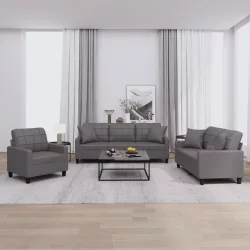 3 részes szürke műbőr ülőgarnitúra párnákkal