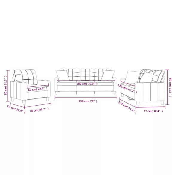 3 részes szürke műbőr ülőgarnitúra párnákkal