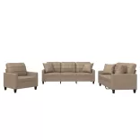 3 részes kávészínű műbőr ülőgarnitúra párnákkal