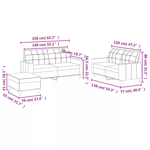 3 részes fekete műbőr ülőgarnitúra párnákkal