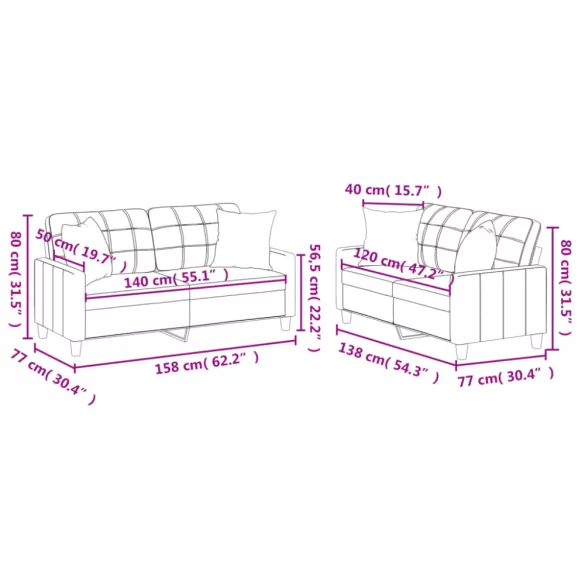 2 részes krémszínű műbőr ülőgarnitúra párnákkal