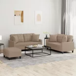 3 részes kávészínű műbőr ülőgarnitúra párnákkal