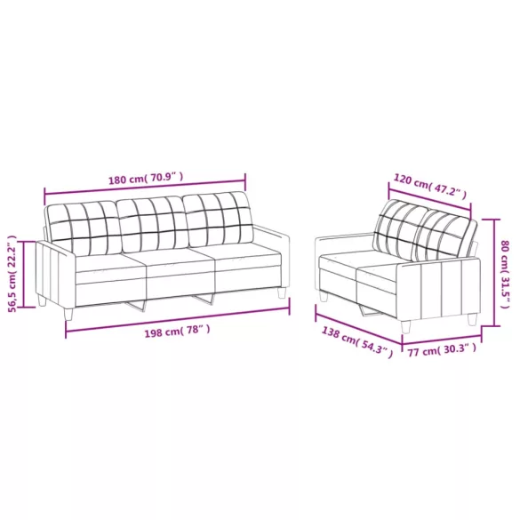 2 részes kávészínű műbőr ülőgarnitúra párnákkal