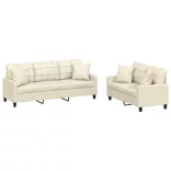 2 részes krémszínű műbőr ülőgarnitúra párnákkal