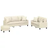 3 részes krémszínű műbőr ülőgarnitúra párnákkal