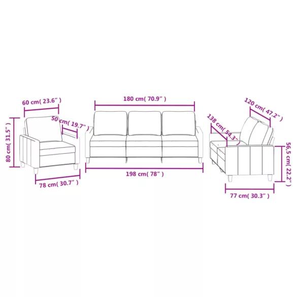 3 részes fekete műbőr ülőgarnitúra párnákkal
