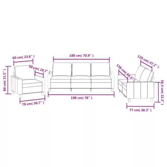 3 részes krémszínű műbőr ülőgarnitúra párnákkal