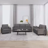 3 részes szürke műbőr ülőgarnitúra párnákkal