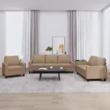 3 részes kávészínű műbőr ülőgarnitúra párnákkal