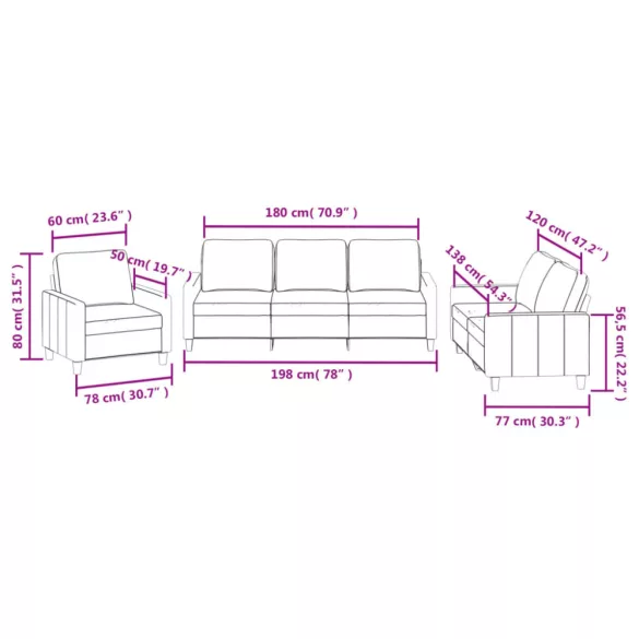 3 részes kávészínű műbőr ülőgarnitúra párnákkal