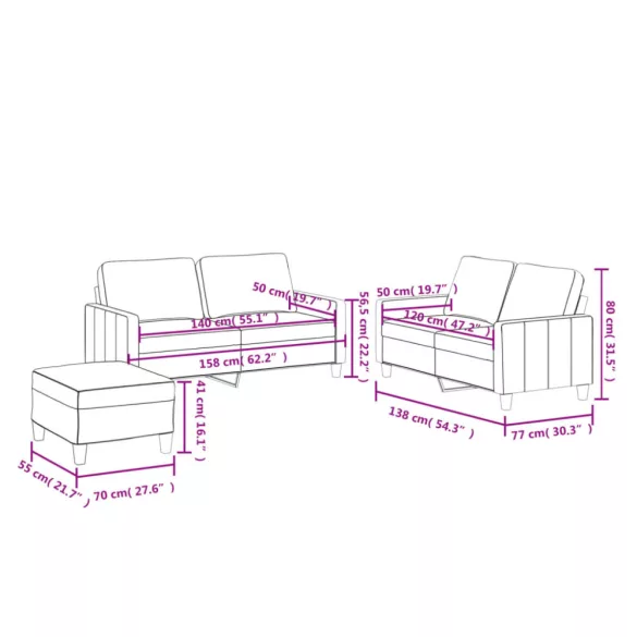 3 részes kávészínű műbőr ülőgarnitúra párnákkal