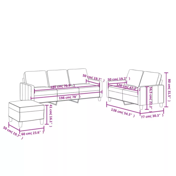 3 részes fekete műbőr ülőgarnitúra párnákkal
