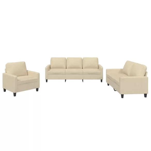 3 részes krémszínű szövet ülőgarnitúra párnákkal