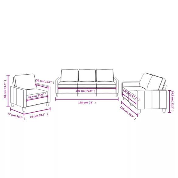 3 részes krémszínű szövet ülőgarnitúra párnákkal