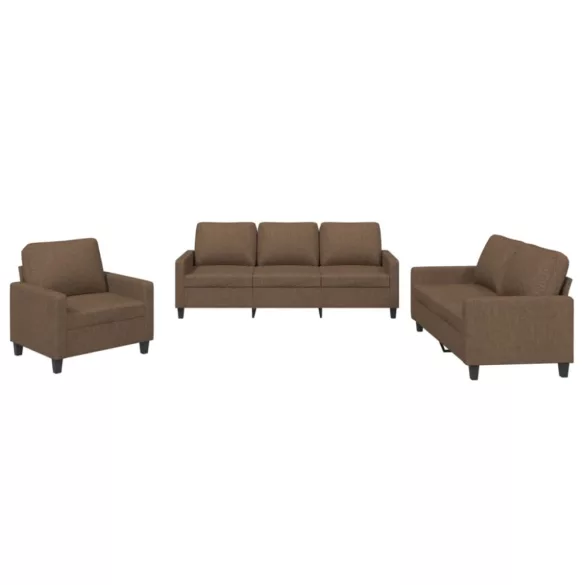 3 részes barna szövet ülőgarnitúra párnákkal