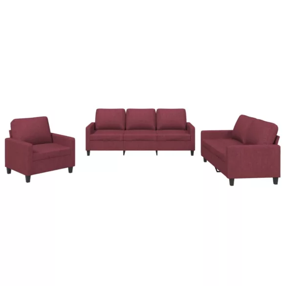 3 részes bordó szövet ülőgarnitúra párnákkal