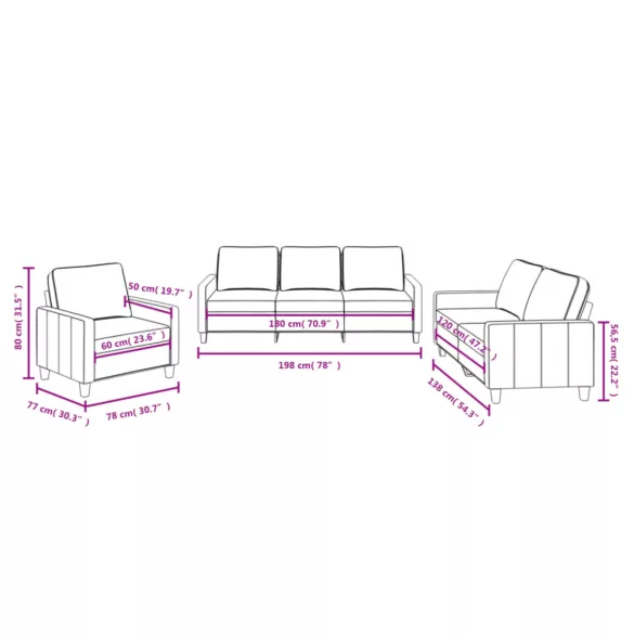 3 részes tópszínű szövet ülőgarnitúra párnákkal