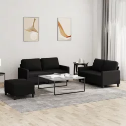 3 részes fekete szövet ülőgarnitúra párnákkal