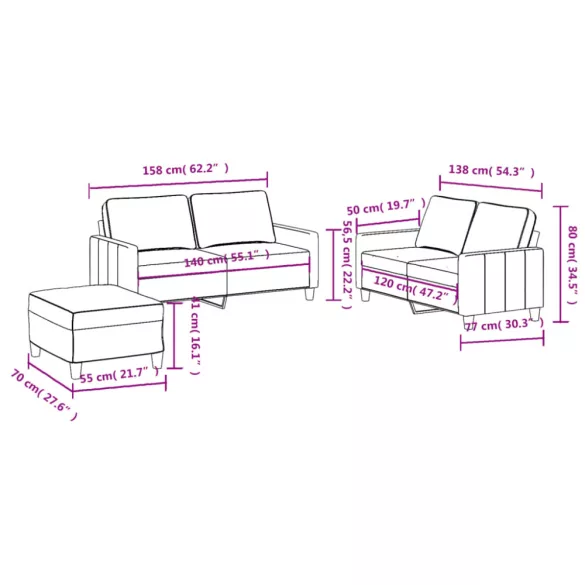 3 részes világossárga szövet ülőgarnitúra párnákkal