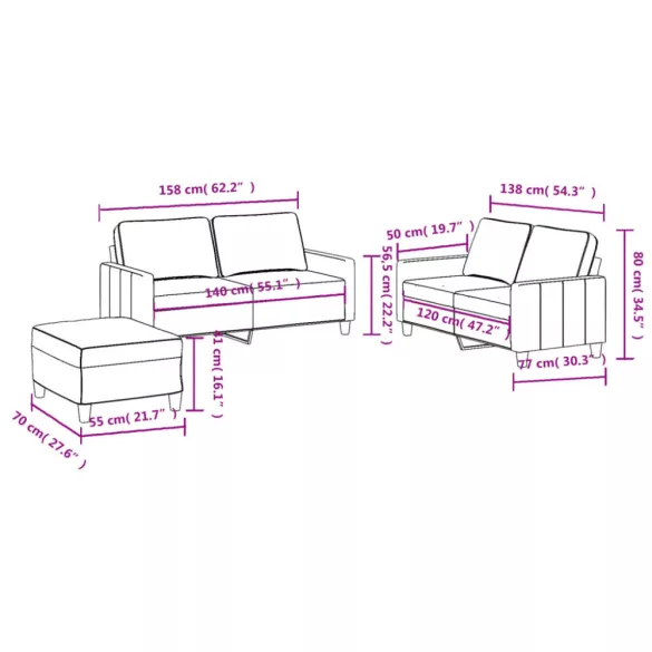 3 részes tópszínű szövet ülőgarnitúra párnákkal