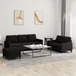 3 részes fekete szövet ülőgarnitúra párnákkal