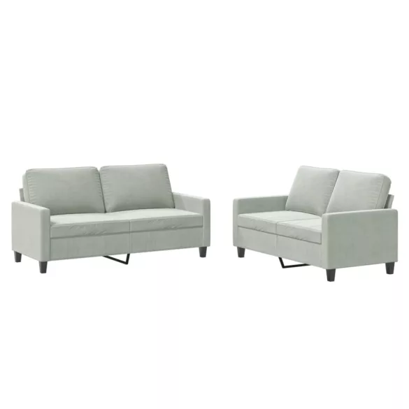 2 részes világosszürke bársony ülőgarnitúra párnákkal